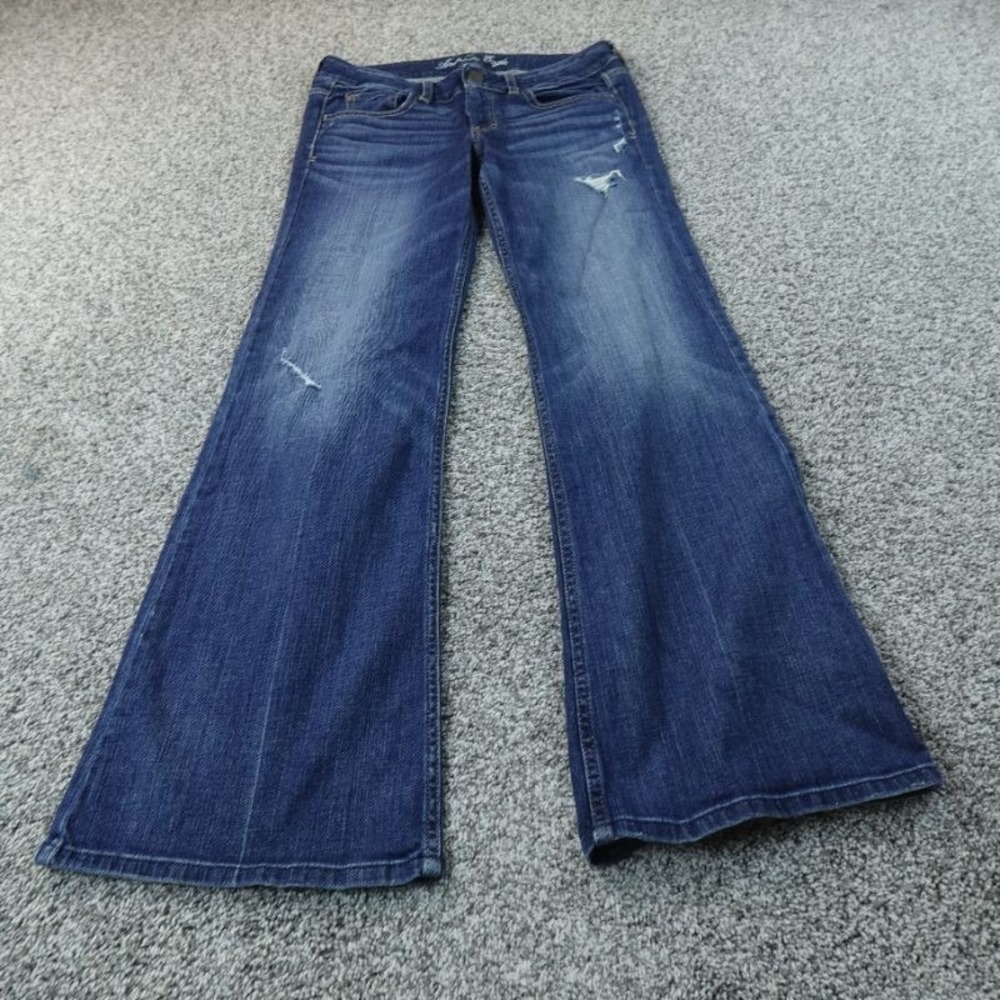 American Eagle Jeans Womens 8 Blue Denim Pants Low Rise Hipster Flare Stretch